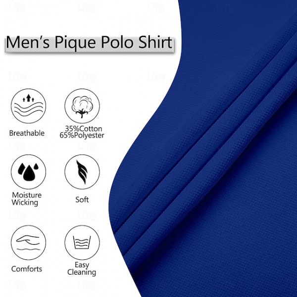 Men's Cotton Polo Shirt Golf Shirt Business Casual Ribbed Polo Collar Short Sleeve Fashion Basic Solid Color Color Block Buttons Summer Spring &  Fall Regular Fit Light Blue Black Blue Cotton Polo