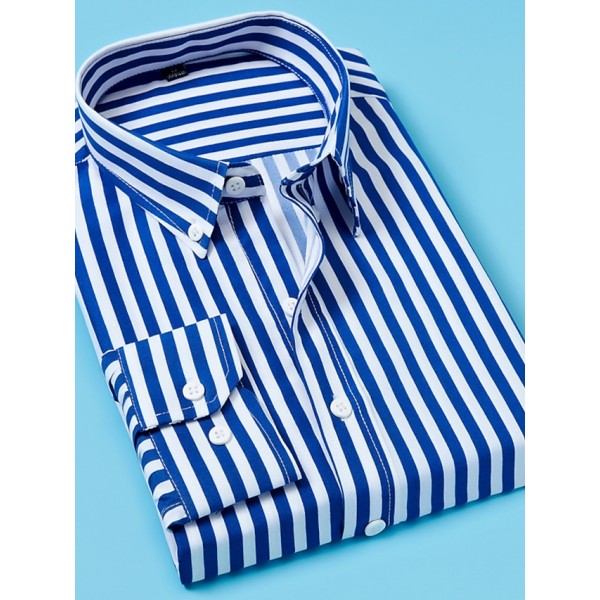 Men's Dress Shirt Striped Shirt Button Down Shirt Collared Shirt Striped Wedding Work Black White Red Navy Blue Long Sleeve Collar Clothing Apparel