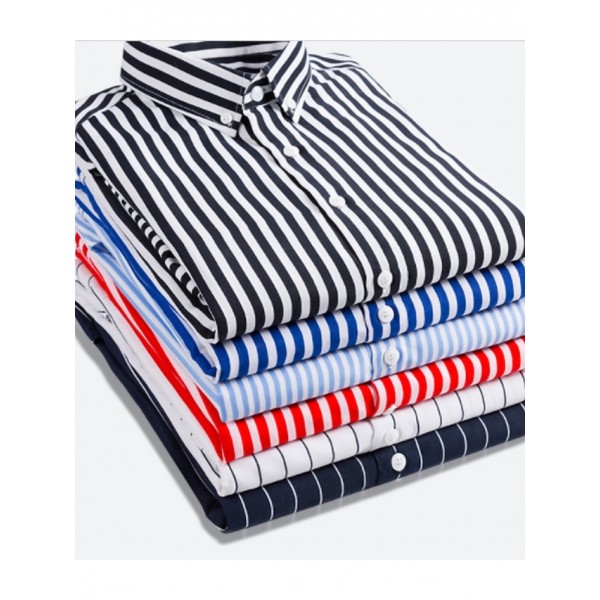 Men's Dress Shirt Striped Shirt Button Down Shirt Collared Shirt Striped Wedding Back to Office Black White Red Navy Blue Long Sleeve Clothing Apparel