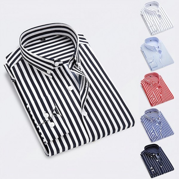Men's Dress Shirt Striped Shirt Button Down Shirt Collared Shirt Button Up Shirt Striped Wedding Work Black White Red Navy Blue Long Sleeve Collar Clothing Apparel