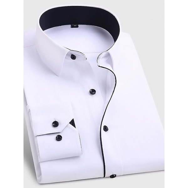 Men's Dress Shirt Wrinkle Resistant Collared Shirt Tuxedo Shirts Plain Wedding Party Light Pink Black-White White Navy Blue Long Sleeve Square Neck Spring Autumn / Fall Clothing Apparel