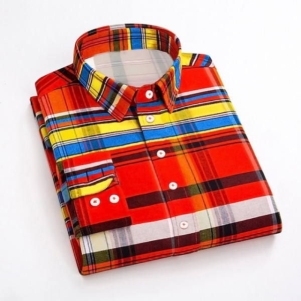 Men's Dress Shirt Plaid Shirt Collared Shirt Plaid / Check Wedding Vacation Yellow Red Blue Green Long Sleeve Turndown Spring &  Fall Clothing Apparel Button-Down