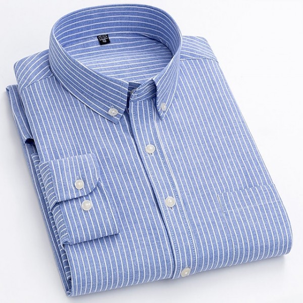 Men's Dress Shirt Striped Shirt Button Down Shirt Oxford Shirt Striped Wedding Outdoor Red Blue Sky Blue Dusty Blue Long Sleeve Square Neck Spring &  Fall Clothing Apparel Button-Down