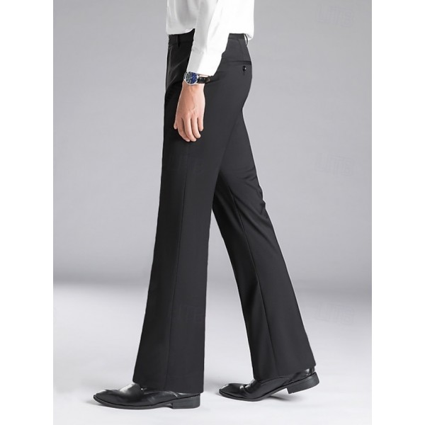 Men's Dress Pants Flared Pants Trousers Chinos Buttons Pocket Plain Comfort Formal Party Work Fashion Classic Style Black Navy Blue Micro-elastic