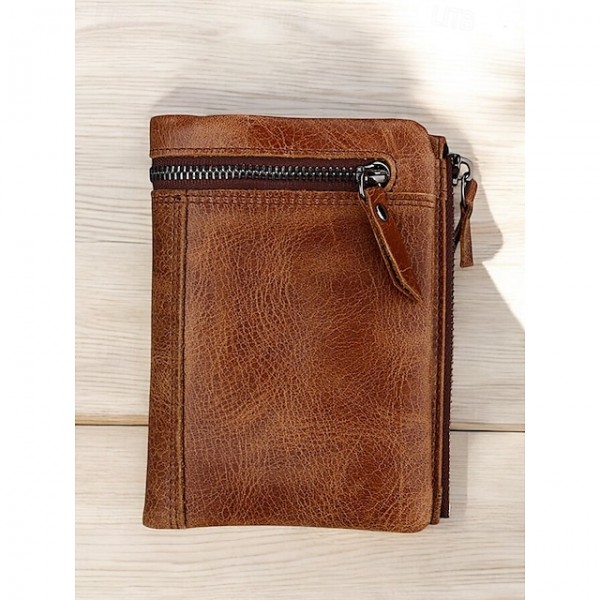 RFID-Blocking Leather Wallet for Men 鈥?Premium Cowhide with Zippered Closure, Multiple Card Slots, and Currency Compartment 鈥?Stylish and Secure Everyday Accessory Black Brown