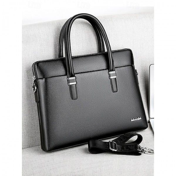 Men's Faux Leather Business Briefcase with Detachable Shoulder Strap 鈥?Professional Laptop Bag for Office and Travel Black Brown