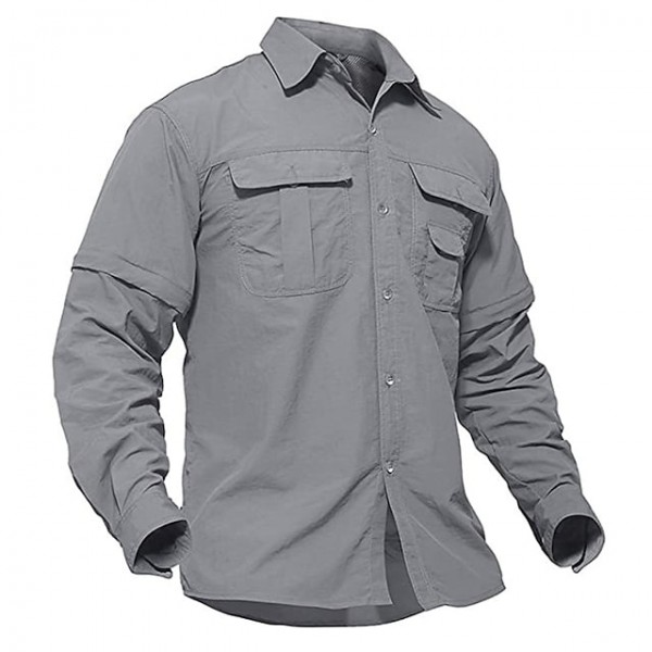Men's Shirt Cargo Shirt Shirt Jacket Solid Color Turndown Black Blue Gray Long Sleeve Outdoor Street Button-Down Tops Fashion Casual Breathable Comfortable